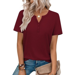 Zeagoo Womens Summer Tops V Neck Short Sleeve Shirts Dressy Casual Blouse(Wine Red)