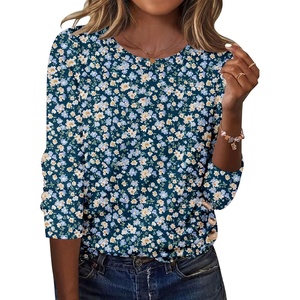 Zeagoo Womens Tops 2025 Long Sleeve Shirts for Fall Round Neck Blouses Floral Tunic Tops with Buttons Decor(Floral-369)