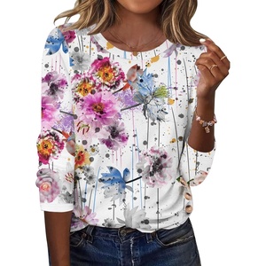 Zeagoo Womens Tops 2025 Long Sleeve Shirts for Fall Round Neck Blouses Floral Tunic Tops with Buttons Decor(Floral-50)