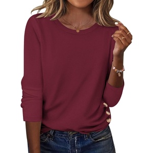 Zeagoo Womens Tops 2025 Long Sleeve Shirts for Fall Round Neck Blouses Floral Tunic Tops with Buttons Decor(Red)