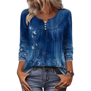 Zeagoo Womens Tops Long Sleeve Shirts Boho Tops for Women 2026 Fall Blouses Ladies Sweatshirts Spring Fashion Clothing(A01-blue Print)