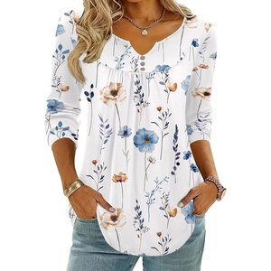 Zeagoo Womens Tops Long Sleeve Shirts Boho Tops for Women 2026 Fall Blouses Ladies Sweatshirts Spring Fashion Clothing(A01-white Print)