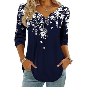 Zeagoo Womens Tops Long Sleeve Shirts Boho Tops for Women 2026 Fall Blouses Ladies Sweatshirts Spring Fashion Clothing(Black Flower)