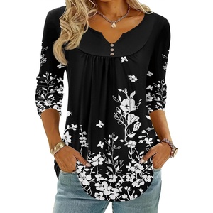 Zeagoo Womens Tops Long Sleeve Shirts Boho Tops for Women 2026 Fall Blouses Ladies Sweatshirts Spring Fashion Clothing(Black Print)