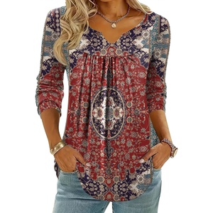 Zeagoo Womens Tops Long Sleeve Shirts Boho Tops for Women 2026 Fall Blouses Ladies Sweatshirts Spring Fashion Clothing(Ethnic Rug Pattern)
