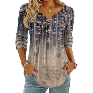 Zeagoo Womens Tops Long Sleeve Shirts Boho Tops for Women 2026 Fall Blouses Ladies Sweatshirts Spring Fashion Clothing(Gradient Retro Flowers)