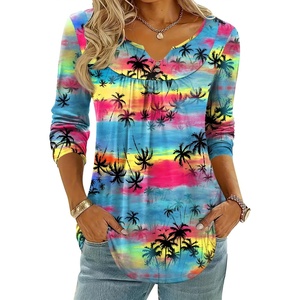 Zeagoo Womens Tops Long Sleeve Shirts Boho Tops for Women 2026 Fall Blouses Ladies Sweatshirts Spring Fashion Clothing(Gradual Rainbow Trees)