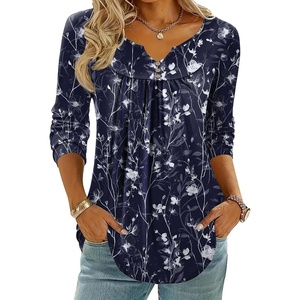 Zeagoo Womens Tops Long Sleeve Shirts Boho Tops for Women 2026 Fall Blouses Ladies Sweatshirts Spring Fashion Clothing(Navy Blue Flowers)