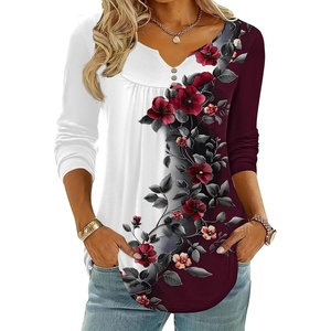 Zeagoo Womens Tops Long Sleeve Shirts Boho Tops for Women 2026 Fall Blouses Ladies Sweatshirts Spring Fashion Clothing(Red Flowers)