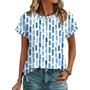 Zeagoo Womens Tops Short Sleeve Cute Summer Blouses Crew Neck Dressy Casual T Shirts Work Clothes S-2XL(Cx329-blue)