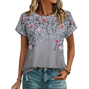 Zeagoo Womens Tops Short Sleeve Cute Summer Blouses Crew Neck Dressy Casual T Shirts Work Clothes S-2XL(Hf36-grey)