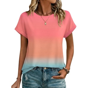 Zeagoo Womens Tops Short Sleeve Cute Summer Blouses Crew Neck Dressy Casual T Shirts Work Clothes S-2XL(Jb218-gradient Color)