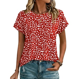 Zeagoo Womens Tops Short Sleeve Cute Summer Blouses Crew Neck Dressy Casual T Shirts Work Clothes S-2XL(Jh590-red)