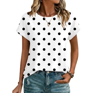 Zeagoo Womens Tops Short Sleeve Cute Summer Blouses Crew Neck Dressy Casual T Shirts Work Clothes S-2XL(Jh592- Polka Dots)