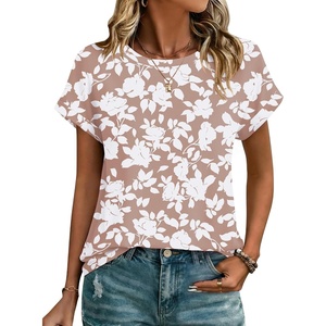 Zeagoo Womens Tops Short Sleeve Cute Summer Blouses Crew Neck Dressy Casual T Shirts Work Clothes S-2XL(Sf295-beige)