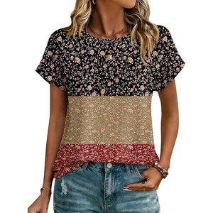 Zeagoo Womens Tops Short Sleeve Cute Summer Blouses Crew Neck Dressy Casual T Shirts Work Clothes S-2XL(Xh553-flowers)