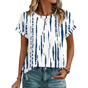 Zeagoo Womens Tops Short Sleeve Cute Summer Blouses Crew Neck Dressy Casual T Shirts Work Clothes S-2XL(Zr229- White Blue)