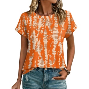 Zeagoo Womens Tops Short Sleeve Cute Summer Blouses Crew Neck Dressy Casual T Shirts Work Clothes S-2XL(Zr466- Orange)