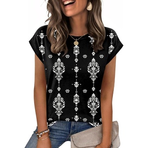 Zeagoo Womens Tops Summer Casual Cap Sleeve Tshirts Shirts Business Blouses(Black Vintage)