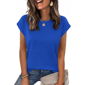 Zeagoo Womens Tops Summer Casual Cap Sleeve Tshirts Shirts Business Blouses(Blue)