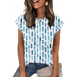 Zeagoo Womens Tops Summer Casual Cap Sleeve Tshirts Shirts Business Blouses(Blue and White)