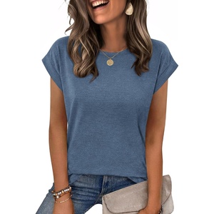 Zeagoo Womens Tops Summer Casual Cap Sleeve Tshirts Shirts Business Blouses(Haze Blue)