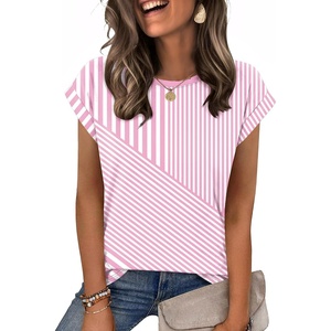 Zeagoo Womens Tops Summer Casual Cap Sleeve Tshirts Shirts Business Blouses(Pink Stripes)