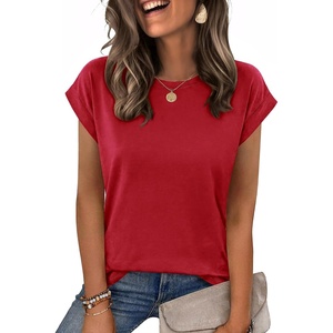 Zeagoo Womens Tops Summer Casual Cap Sleeve Tshirts Shirts Business Blouses(Red Color)