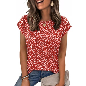 Zeagoo Womens Tops Summer Casual Cap Sleeve Tshirts Shirts Business Blouses(Red Dots)