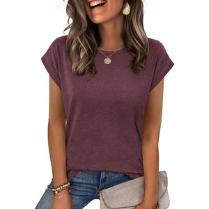 Zeagoo Womens Tops Summer Casual Cap Sleeve Tshirts Shirts Business Blouses(Wine Red)