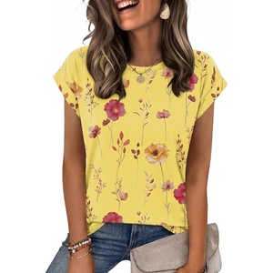 Zeagoo Womens Tops Summer Casual Cap Sleeve Tshirts Shirts Business Blouses(Yellow Floral)