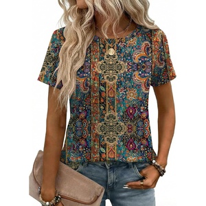 Zeagoo Womens Tshirt Short Sleeve Summer Tops Crewneck Casual Basic Tee Shirts Spring Clothes Trendy Outfit(Z Boho Multicolor 721)