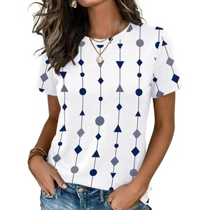 Zeagoo Womens Tshirt Short Sleeve Summer Tops Crewneck Casual Basic Tee Shirts Spring Clothes Trendy Outfit(Z Geometric White 599)