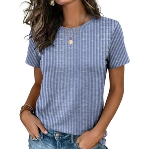 Zeagoo Womens Tshirt Short Sleeve Summer Tops Crewneck Casual Basic Tee Shirts Spring Clothes Trendy Outfit(Z Striped Blue 273)