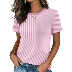 Zeagoo Womens Tshirt Short Sleeve Summer Tops Crewneck Casual Basic Tee Shirts Spring Clothes Trendy Outfit(Z Striped Pink 300)