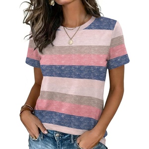 Zeagoo Womens Tshirt Short Sleeve Summer Tops Crewneck Casual Basic Tee Shirts Spring Clothes Trendy Outfit(Z Striped Pink 669)