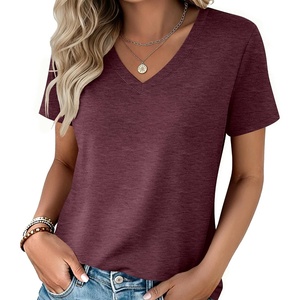 Zeagoo Womens V-Neck Tops Summer Casual Short Sleeve Tshirts S-3XL(Z-dark Red)