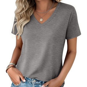 Zeagoo Womens V-Neck Tops Summer Casual Short Sleeve Tshirts S-3XL(Z-gray)