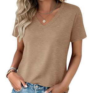 Zeagoo Womens V-Neck Tops Summer Casual Short Sleeve Tshirts S-3XL(Z-khaki)