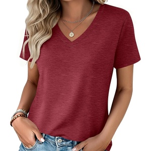 Zeagoo Womens V-Neck Tops Summer Casual Short Sleeve Tshirts S-3XL(Z-red)