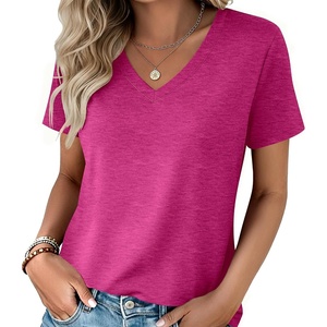 Zeagoo Womens V-Neck Tops Summer Casual Short Sleeve Tshirts S-3XL(Z-rose Red)