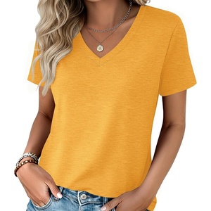 Zeagoo Womens V-Neck Tops Summer Casual Short Sleeve Tshirts S-3XL(Z-yellow)
