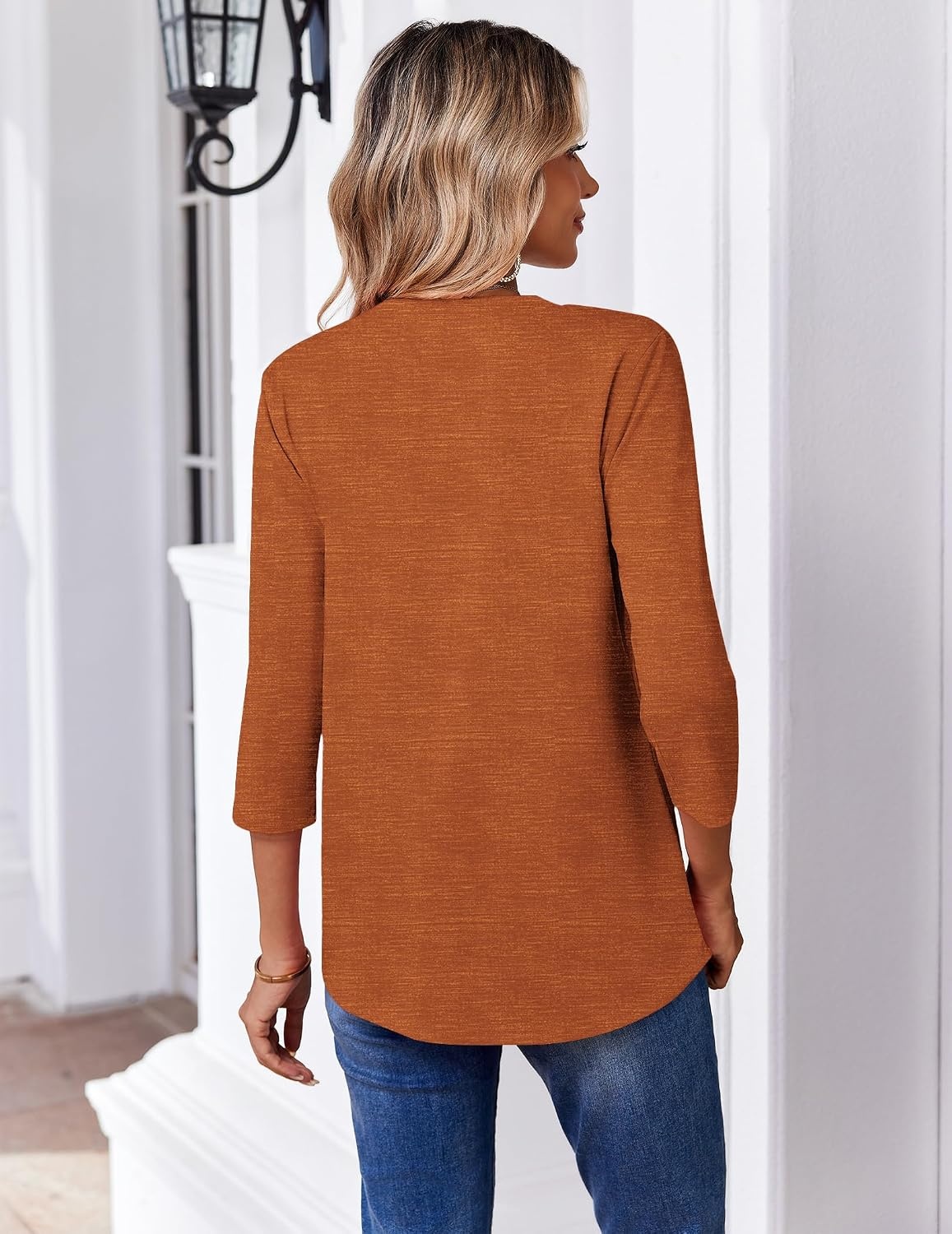 image:imageZeagoo 34 Length Sleeve Womens Tops V Neck Pleated Boho Floral BlousesHalloween Prints