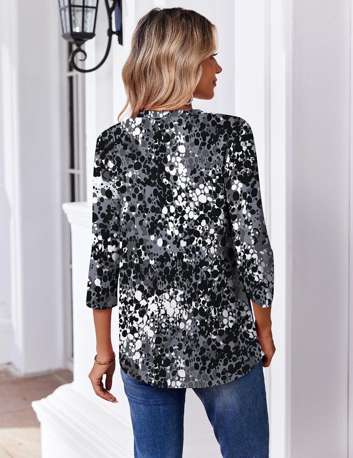 image:imageZeagoo 34 Length Sleeve Womens Tops V Neck Pleated Boho Floral BlousesMulticolor 273