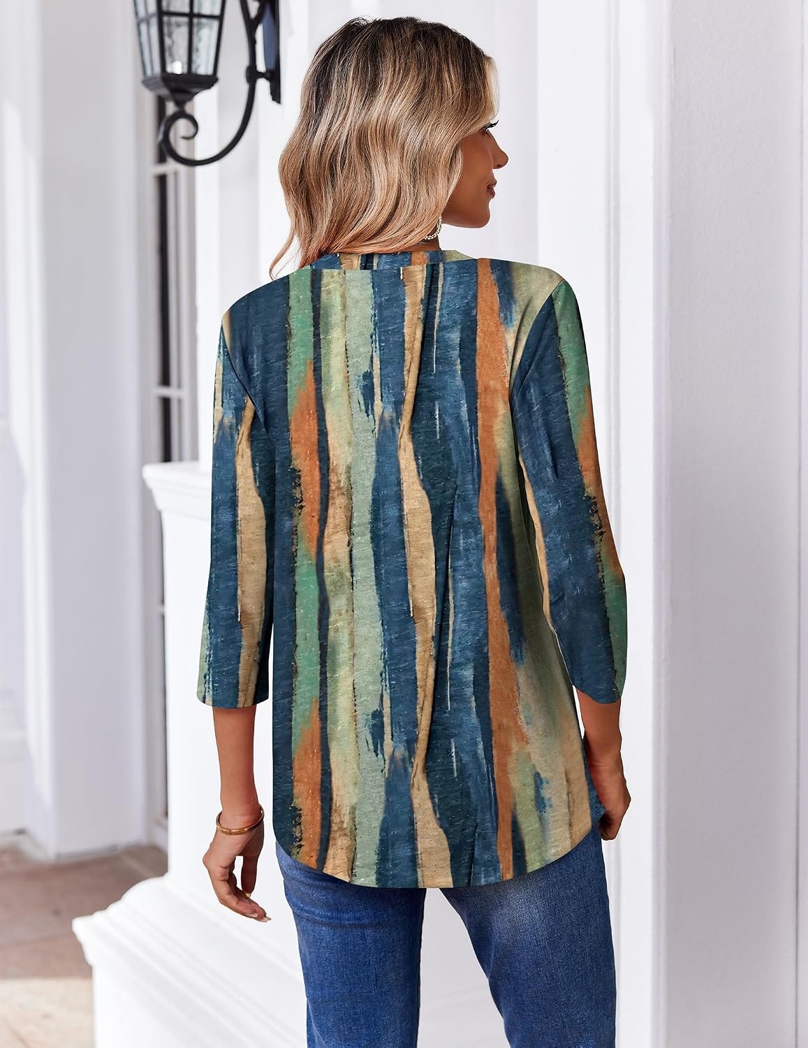 image:imageZeagoo 34 Length Sleeve Womens Tops V Neck Pleated Boho Floral BlousesMulticolor 289