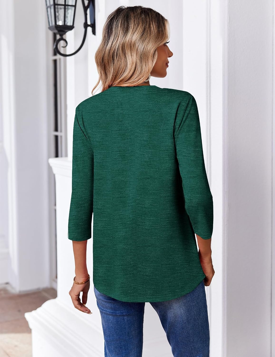 image:imageZeagoo 34 Length Sleeve Womens Tops V Neck Pleated Boho Floral BlousesXmas Prints