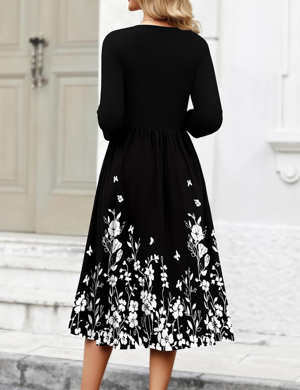 image:imageZeagoo 34 Sleeve Womens Dress Casual Aline Summer Fall Midi Long DressesBlack Floral