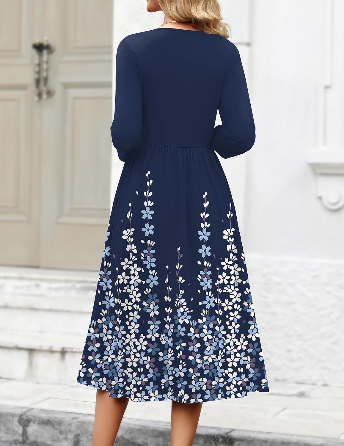 image:imageZeagoo 34 Sleeve Womens Dress Casual Aline Summer Fall Midi Long DressesBlue Flower