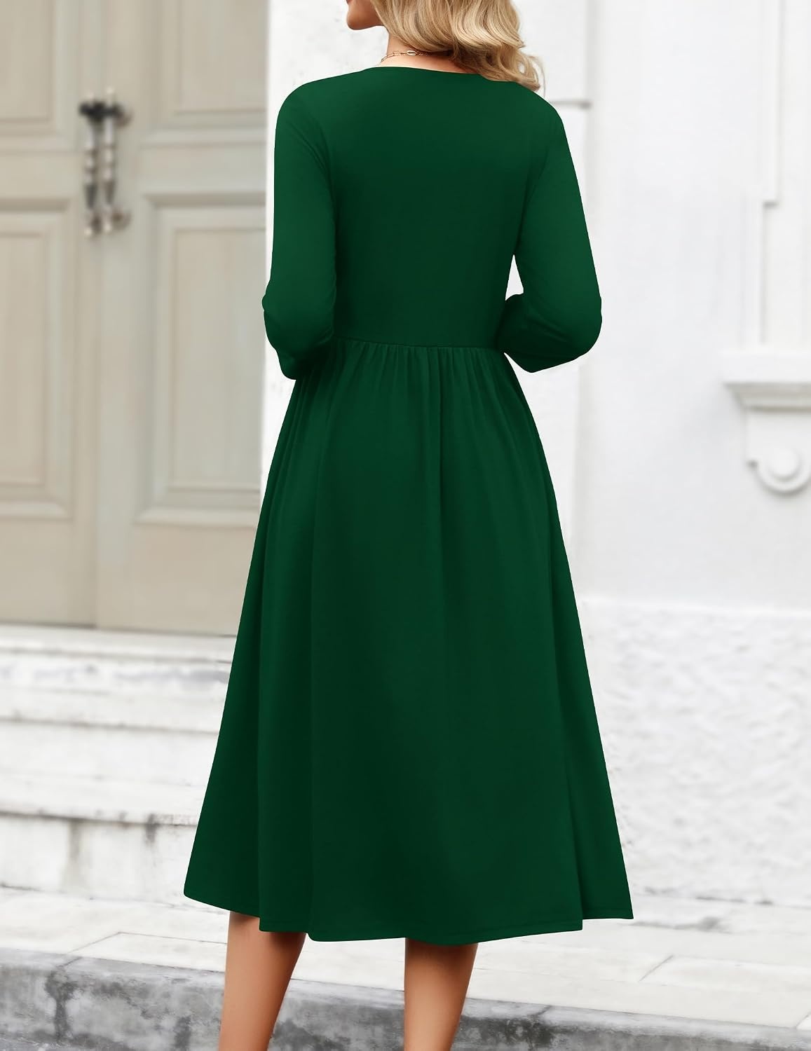 image:imageZeagoo 34 Sleeve Womens Dress Casual Aline Summer Fall Midi Long DressesGreen