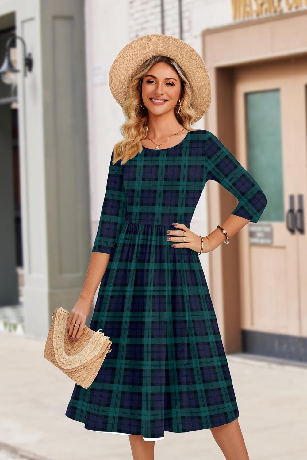 image:imageZeagoo 34 Sleeve Womens Dress Casual Aline Summer Fall Midi Long DressesGw563